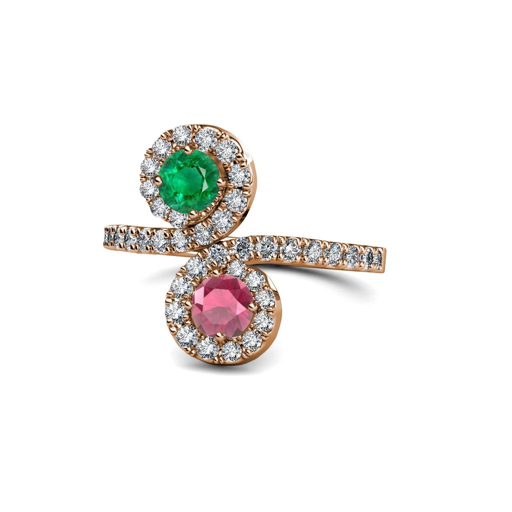 Kevia Emerald and Rhodolite Garnet with Side Diamonds Bypass Ring 