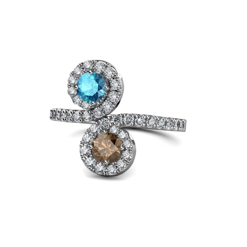 Raene London Blue Topaz and Smoky Quartz with Side Diamonds Bypass Ring 
