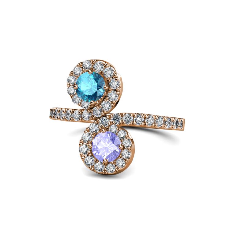 Kevia London Blue Topaz and Tanzanite with Side Diamonds Bypass Ring 