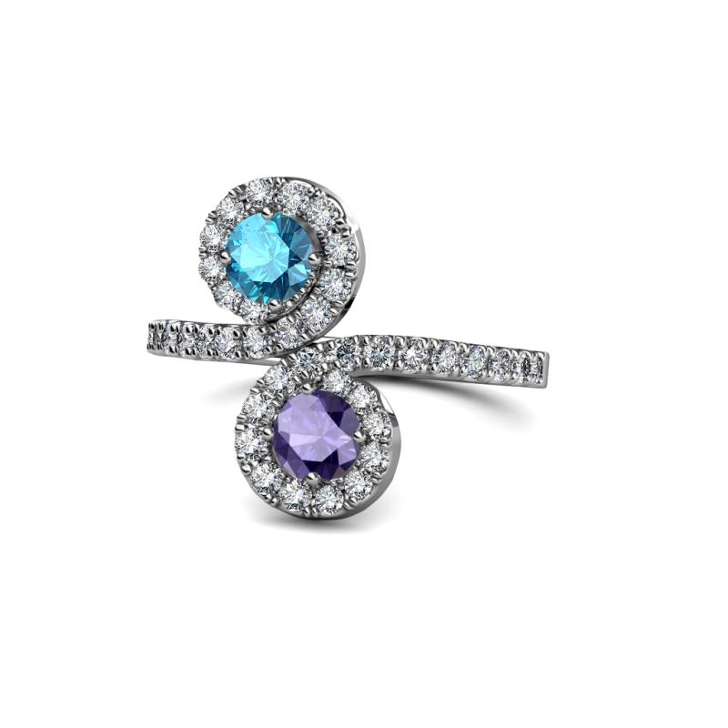 Raene London Blue Topaz and Iolite with Side Diamonds Bypass Ring 