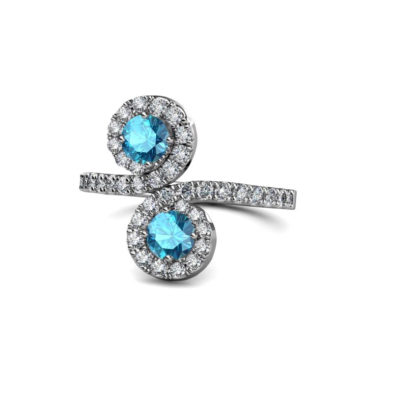 Raene London Blue Topaz with Side Diamonds Bypass Ring 