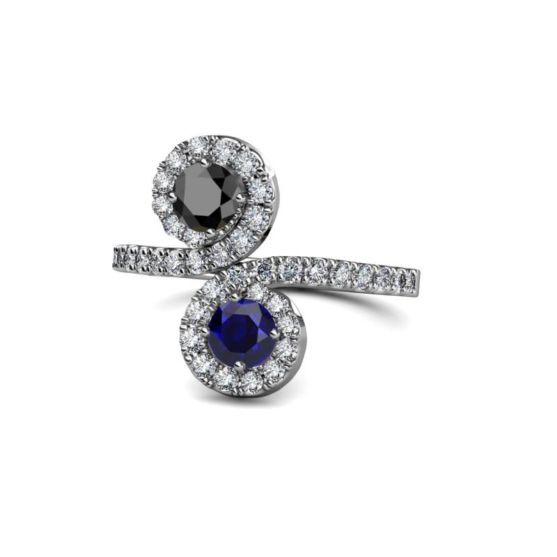 Raene Black Diamond and Blue Sapphire with Side Diamonds Bypass Ring 