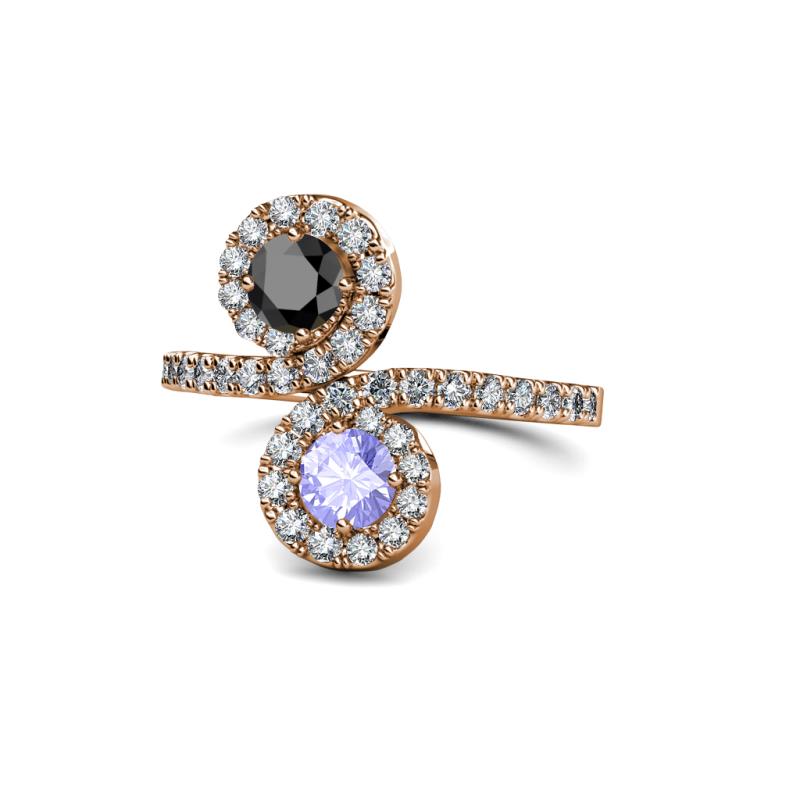 Kevia Black Diamond and Tanzanite with Side Diamonds Bypass Ring 