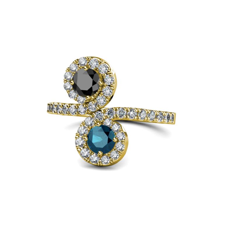 Raene Black and Blue Diamond with Side Diamonds Bypass Ring 