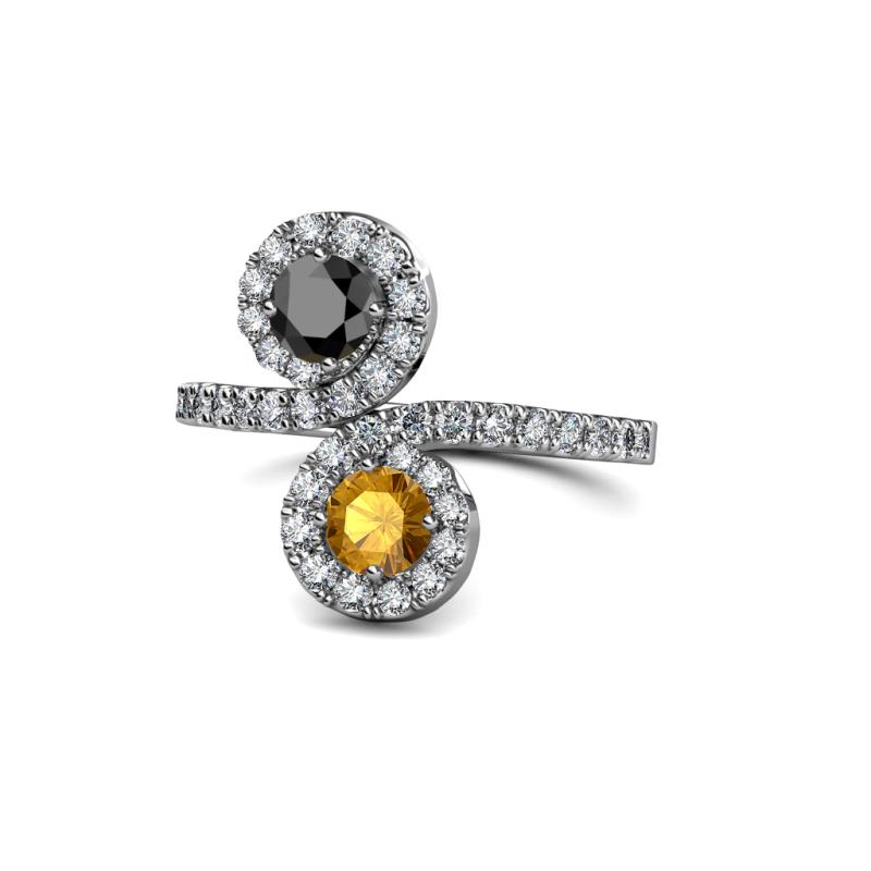 Raene Black Diamond and Citrine with Side Diamonds Bypass Ring 