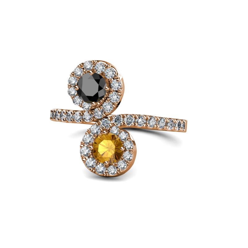 Kevia Black Diamond and Citrine with Side Diamonds Bypass Ring 