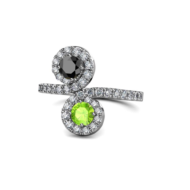 Raene Black Diamond and Peridot with Side Diamonds Bypass Ring 