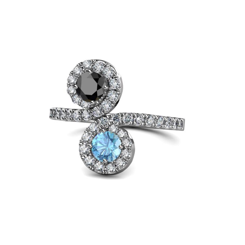 Raene Black Diamond and Blue Topaz with Side Diamonds Bypass Ring 
