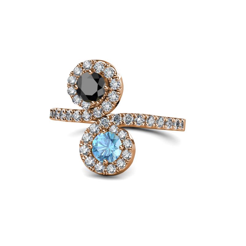 Raene Black Diamond and Blue Topaz with Side Diamonds Bypass Ring 