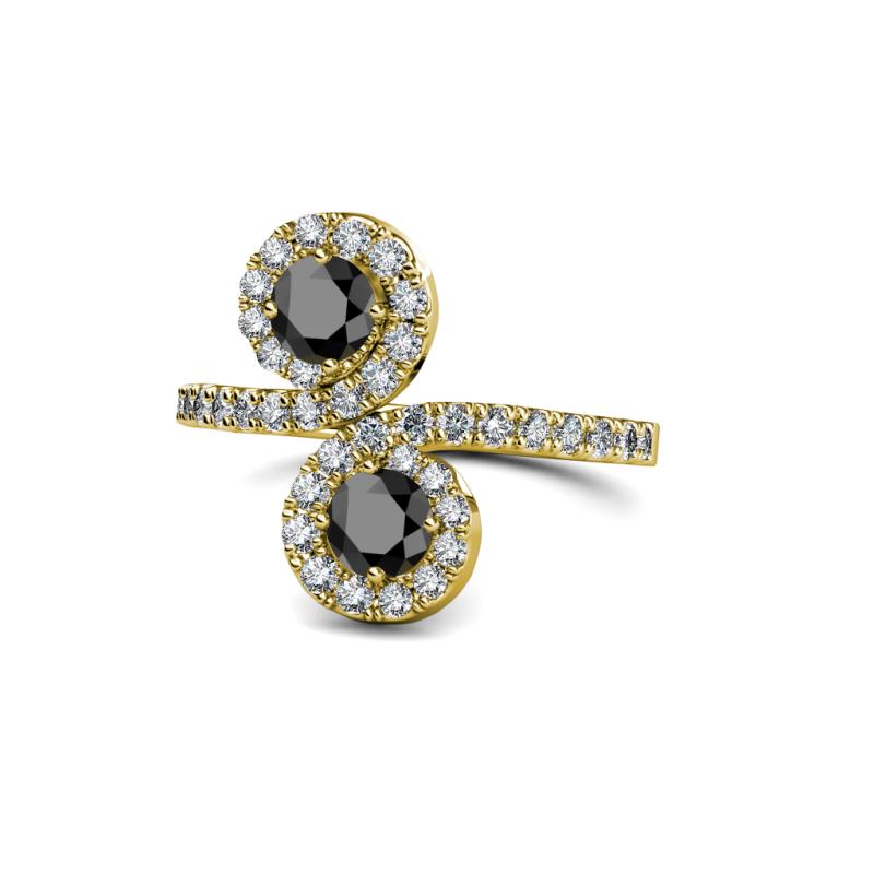 Raene Black Diamond with Side White Diamonds Bypass Ring 