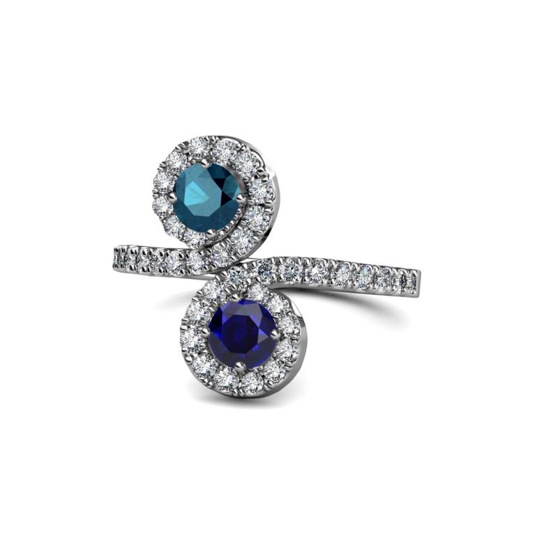 Kevia Blue Diamond and Blue Sapphire with Side Diamonds Bypass Ring 