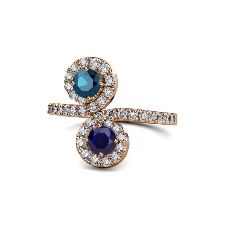 Kevia Blue Diamond and Blue Sapphire with Side Diamonds Bypass Ring 