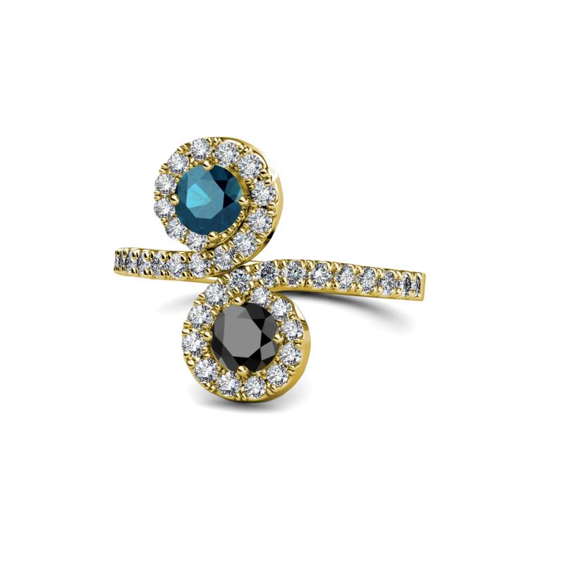 Kevia Blue and Black Diamond with Side Diamonds Bypass Ring 