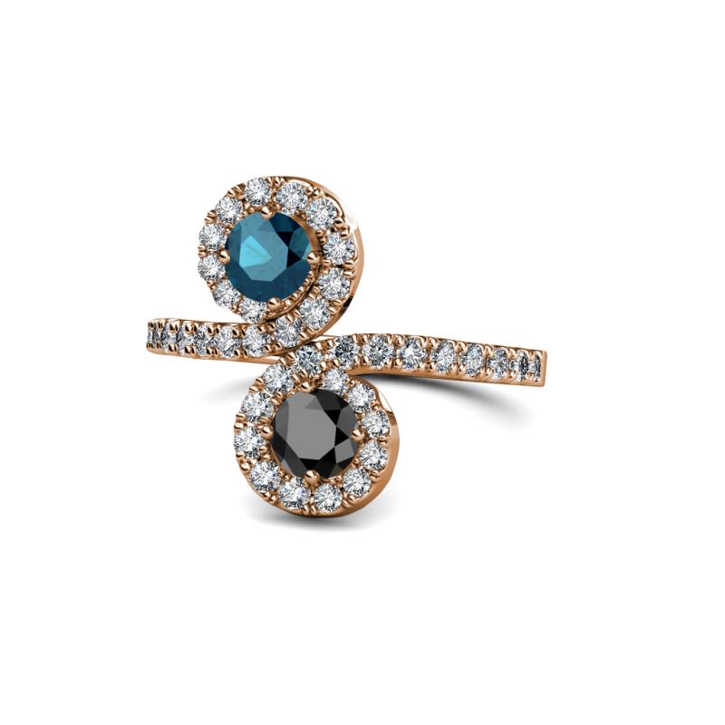 Kevia Blue and Black Diamond with Side Diamonds Bypass Ring 