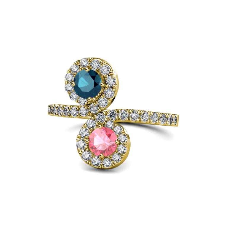 Kevia Blue Diamond and Pink Tourmaline with Side Diamonds Bypass Ring 