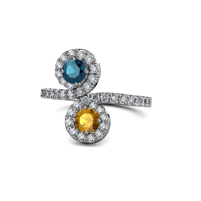 Kevia Blue Diamond and Citrine with Side Diamonds Bypass Ring 