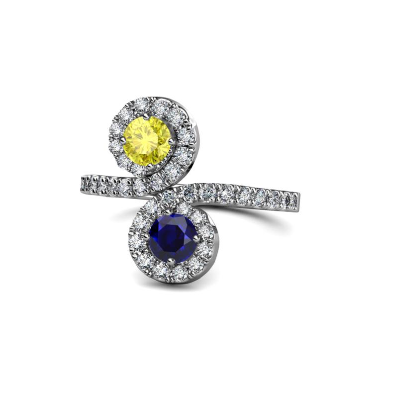 Kevia Yellow Diamond and Blue Sapphire with Side Diamonds Bypass Ring 