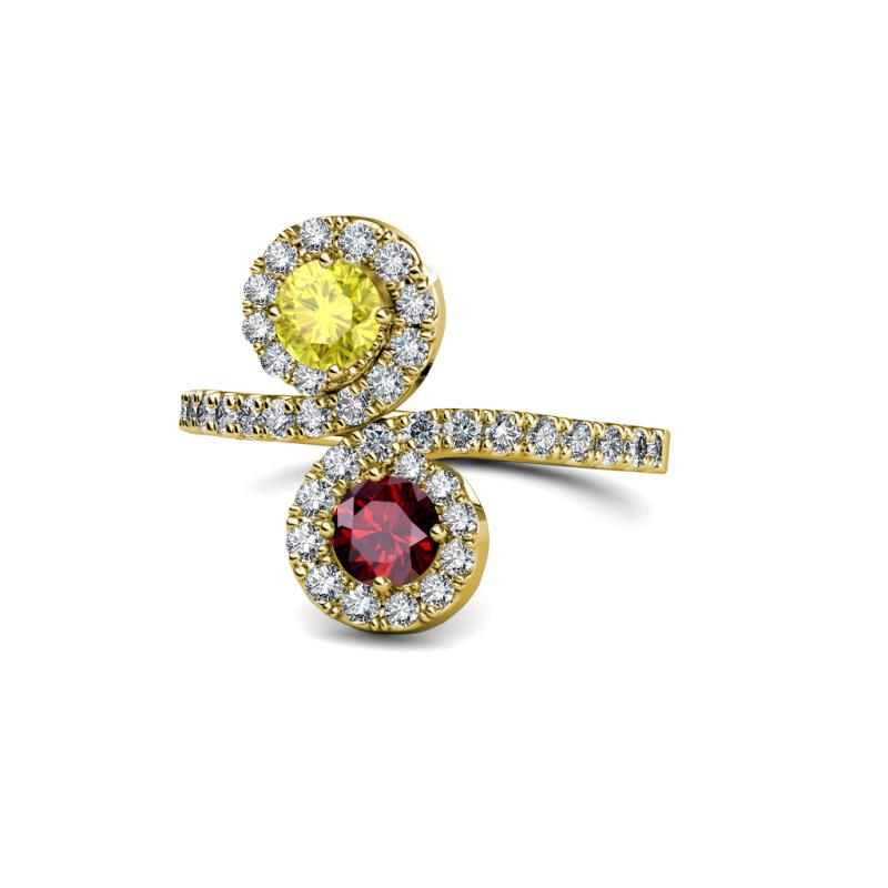 Kevia Yellow Diamond and Ruby with Side Diamonds Bypass Ring 