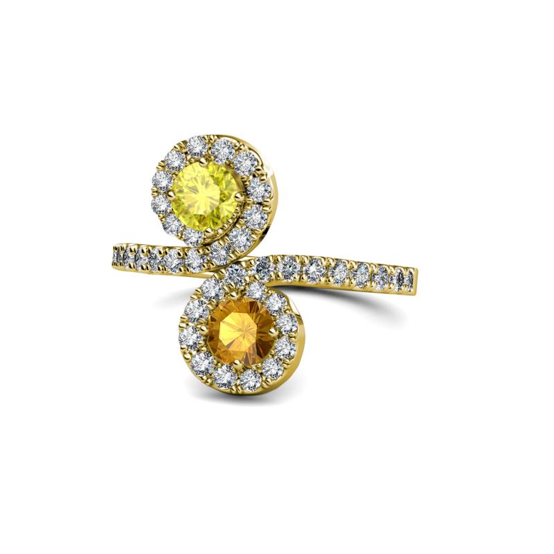 Kevia Yellow Diamond and Citrine with Side Diamonds Bypass Ring 
