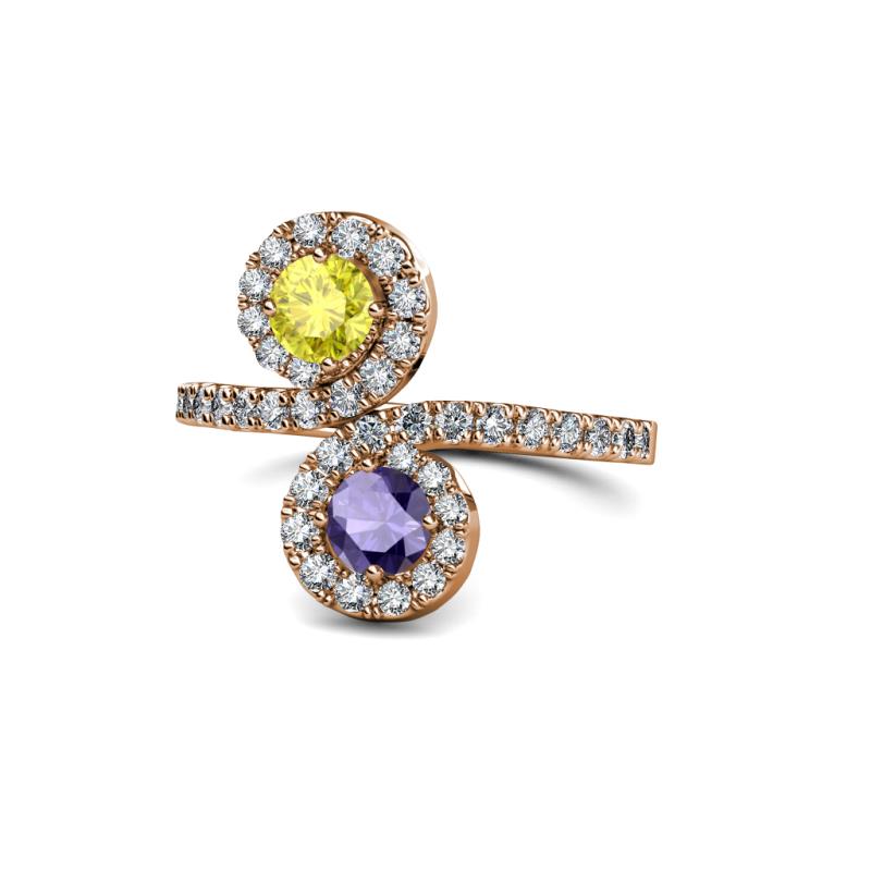 Kevia Yellow Diamond and Iolite with Side Diamonds Bypass Ring 