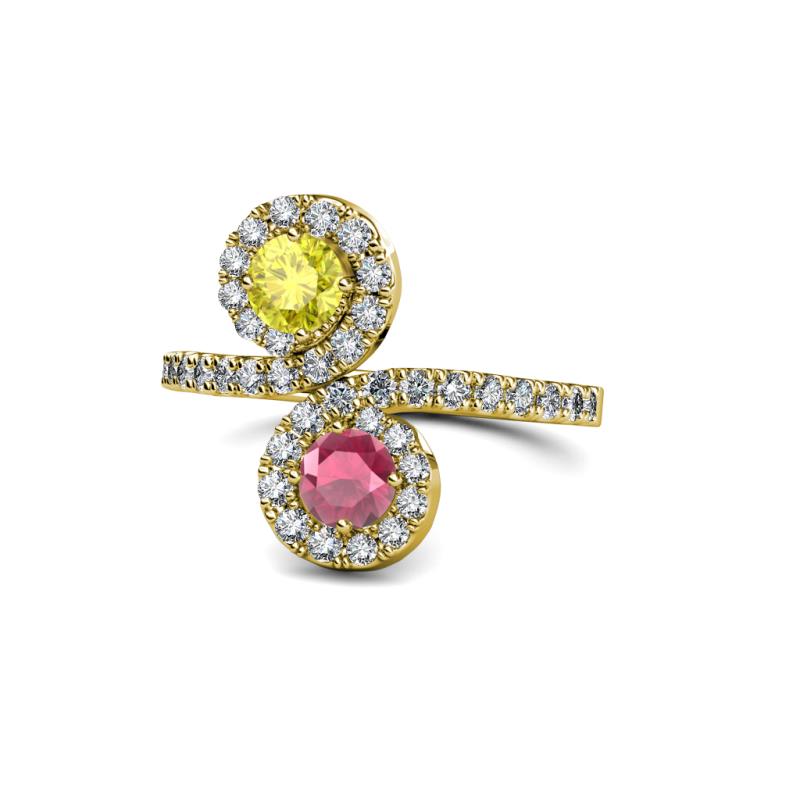 Kevia Yellow Diamond and Rhodolite Garnet with Side Diamonds Bypass Ring 