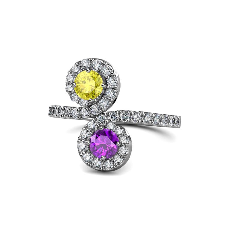 Kevia Yellow Diamond and Amethyst with Side Diamonds Bypass Ring 