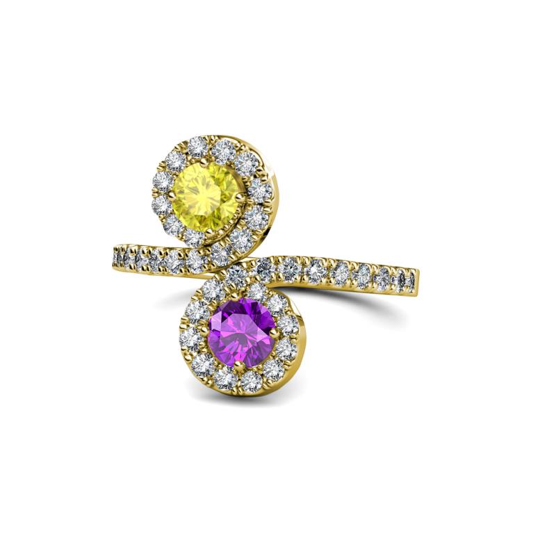 Kevia Yellow Diamond and Amethyst with Side Diamonds Bypass Ring 