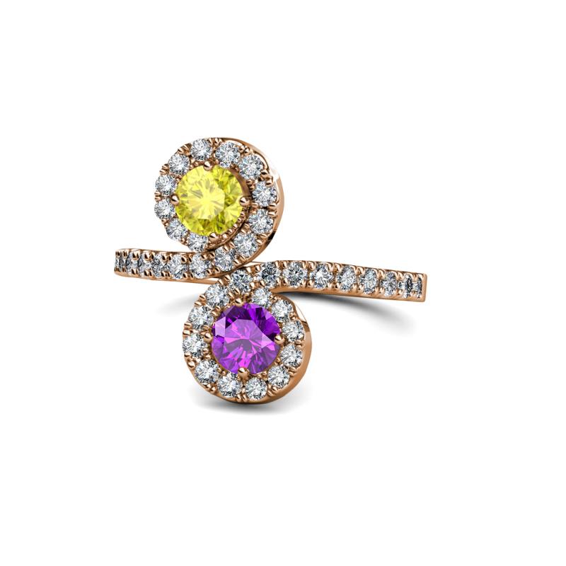 Kevia Yellow Diamond and Amethyst with Side Diamonds Bypass Ring 