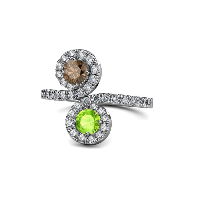 Kevia Smoky Quartz and Peridot with Side Diamonds Bypass Ring 