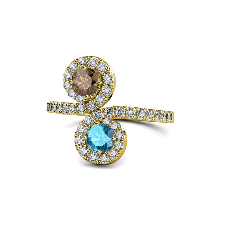 Kevia Smoky Quartz and London Blue Topaz with Side Diamonds Bypass Ring 