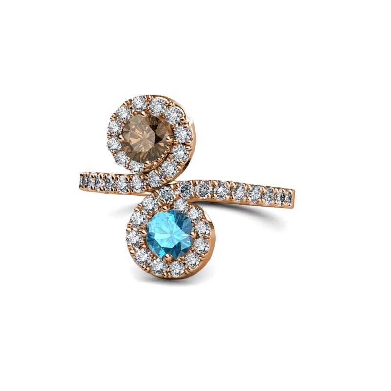 Kevia Smoky Quartz and London Blue Topaz with Side Diamonds Bypass Ring 