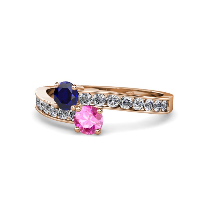 Olena Blue and Pink Sapphire with Side Diamonds Bypass Ring 