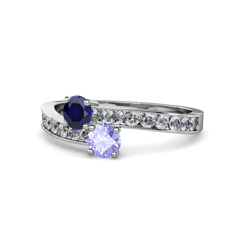 Olena Blue Sapphire and Tanzanite with Side Diamonds Bypass Ring 