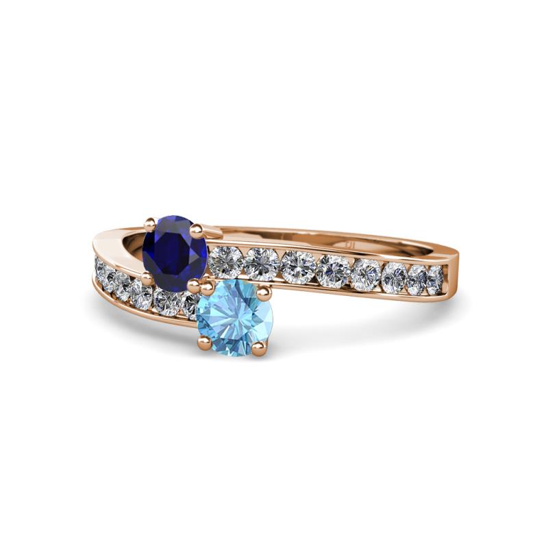 Olena Blue Sapphire and Blue Topaz with Side Diamonds Bypass Ring 