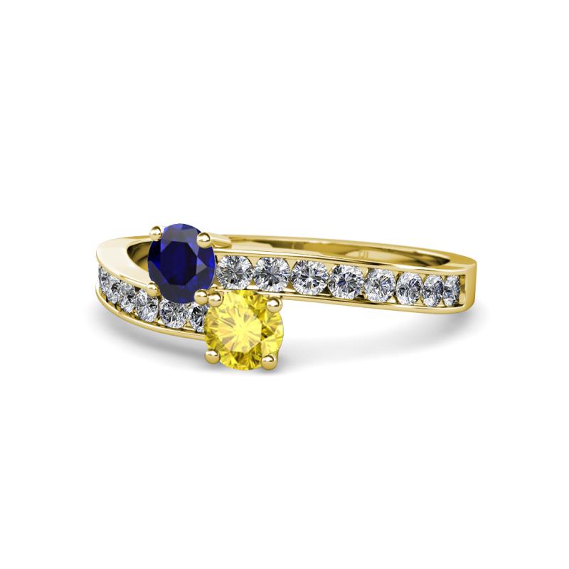 Olena Blue and Yellow Sapphire with Side Diamonds Bypass Ring 