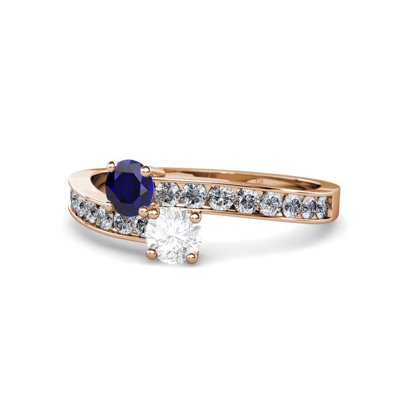 Olena Blue and White Sapphire with Side Diamonds Bypass Ring 