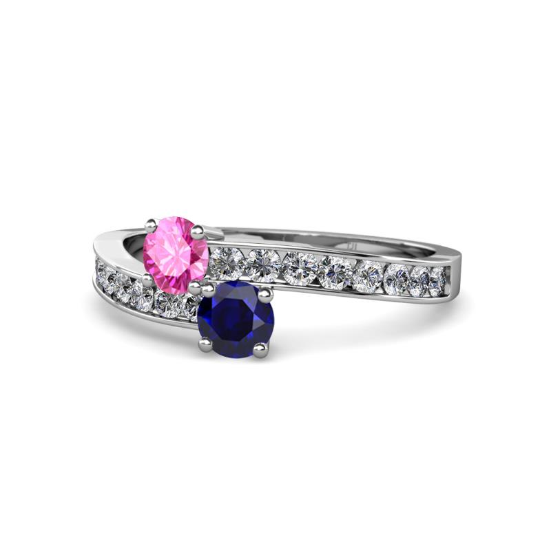 Olena Pink and Blue Sapphire with Side Diamonds Bypass Ring 