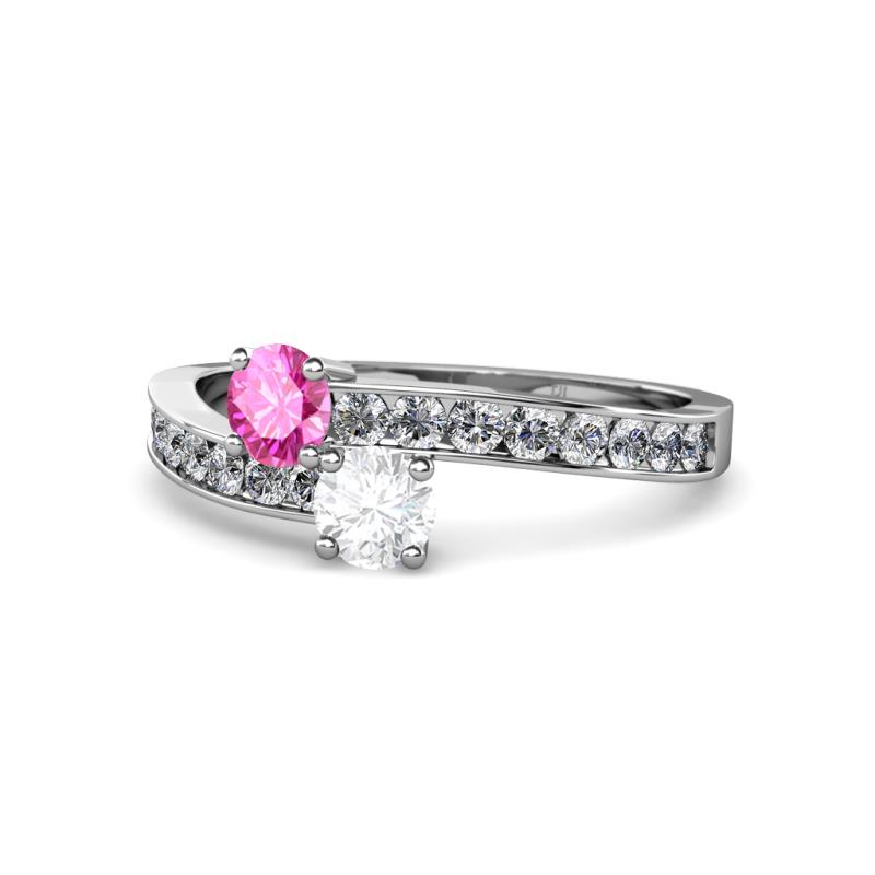 Olena Pink and White Sapphire with Side Diamonds Bypass Ring 