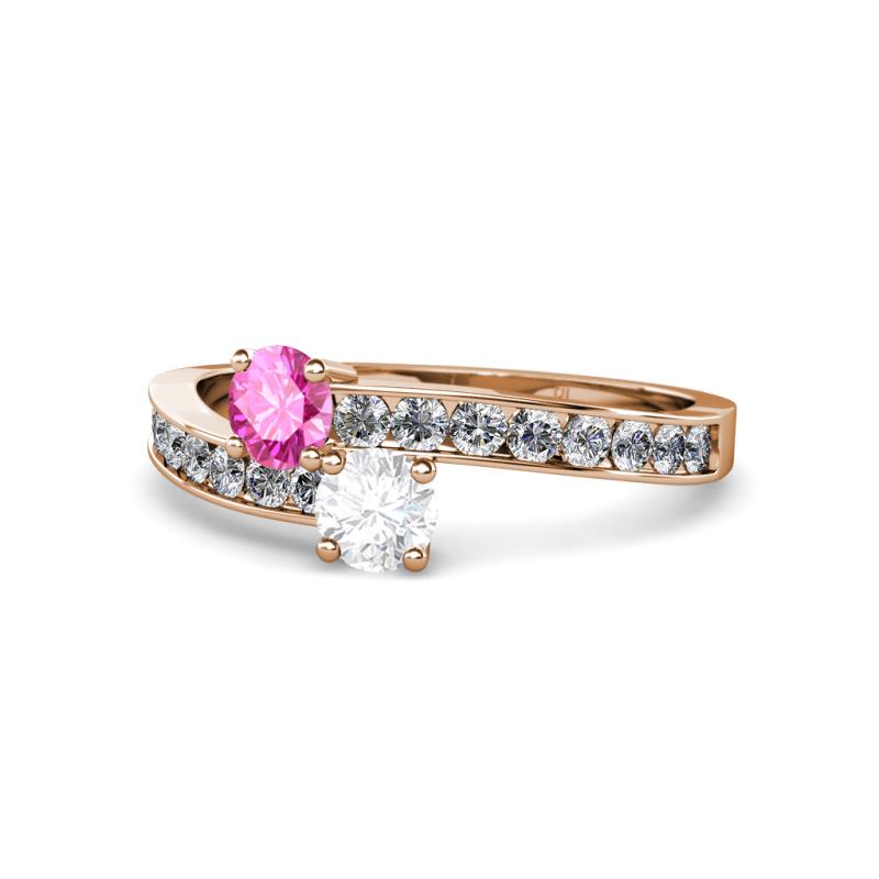 Olena Pink and White Sapphire with Side Diamonds Bypass Ring 