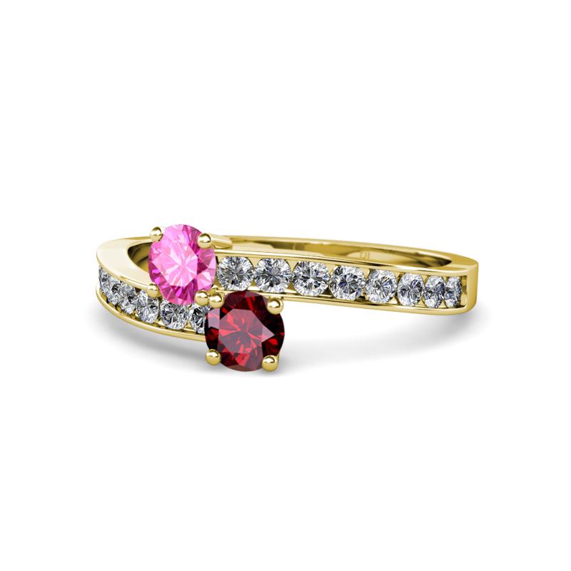Olena Pink Sapphire and Ruby with Side Diamonds Bypass Ring 
