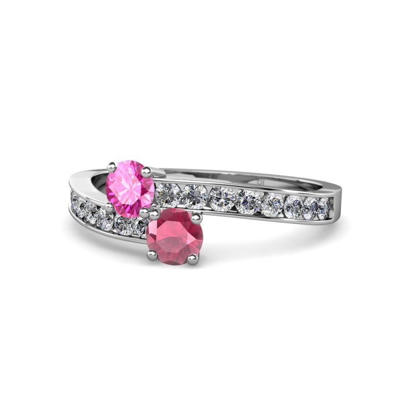 Olena Pink Sapphire and Rhodolite Garnet with Side Diamonds Bypass Ring 