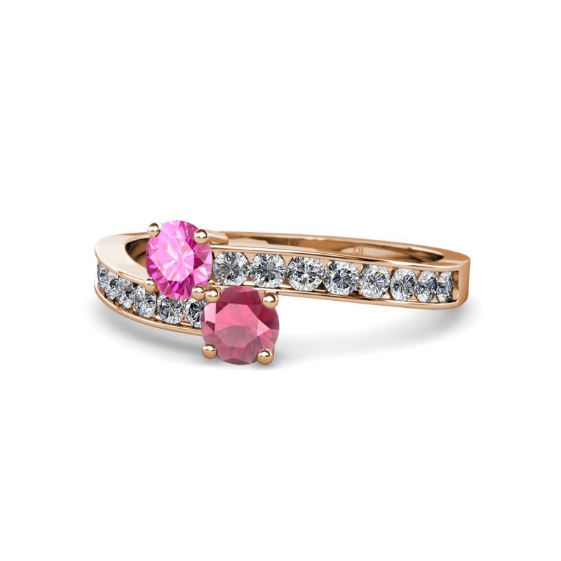 Olena Pink Sapphire and Rhodolite Garnet with Side Diamonds Bypass Ring 