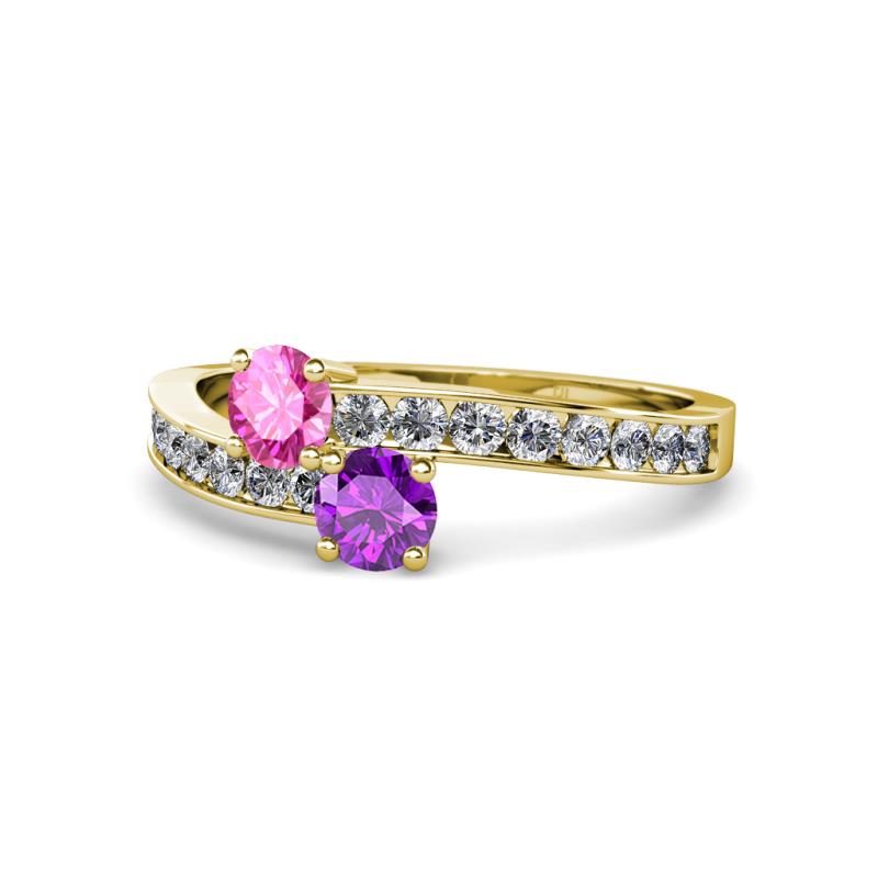 Olena Pink Sapphire and Amethyst with Side Diamonds Bypass Ring 