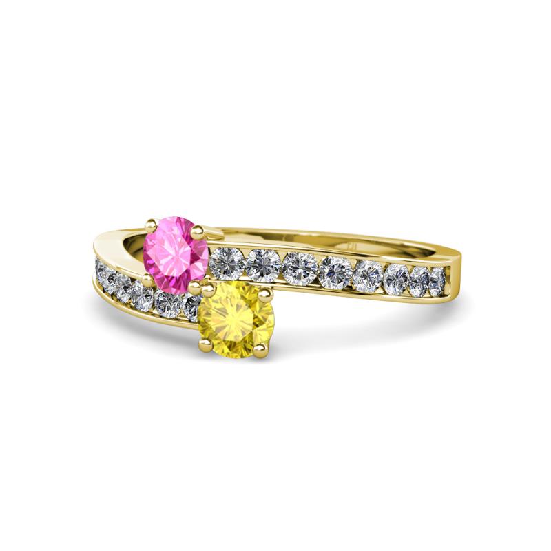Olena Pink and Yellow Sapphire with Side Diamonds Bypass Ring 