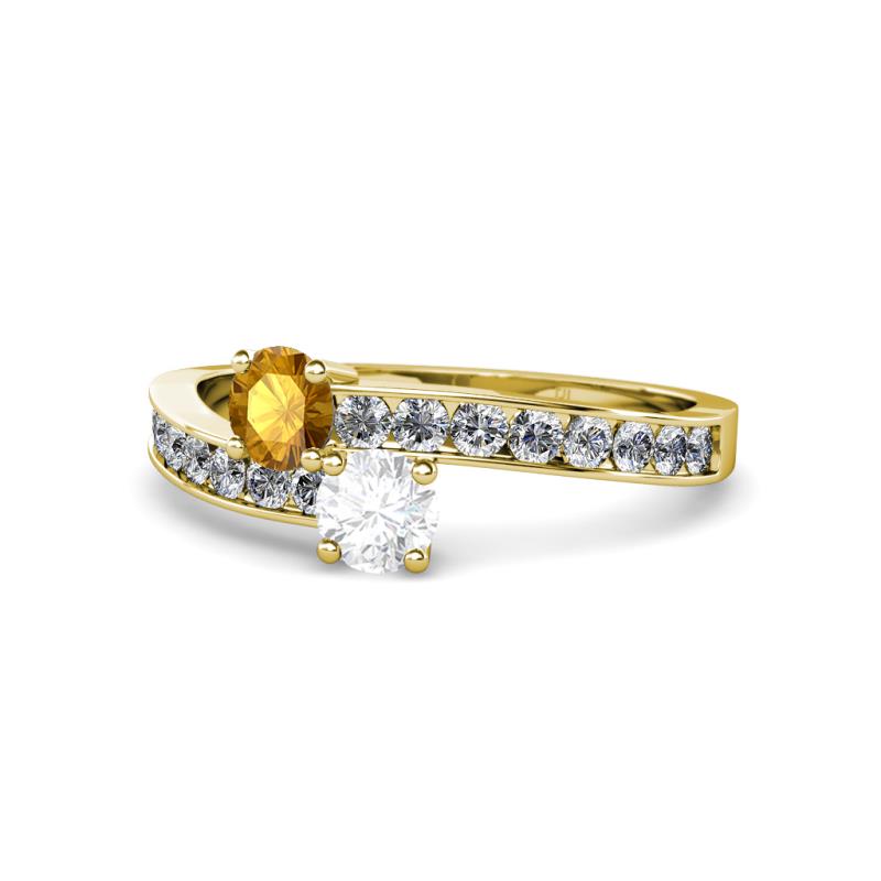 Olena Citrine and White Sapphire with Side Diamonds Bypass Ring 
