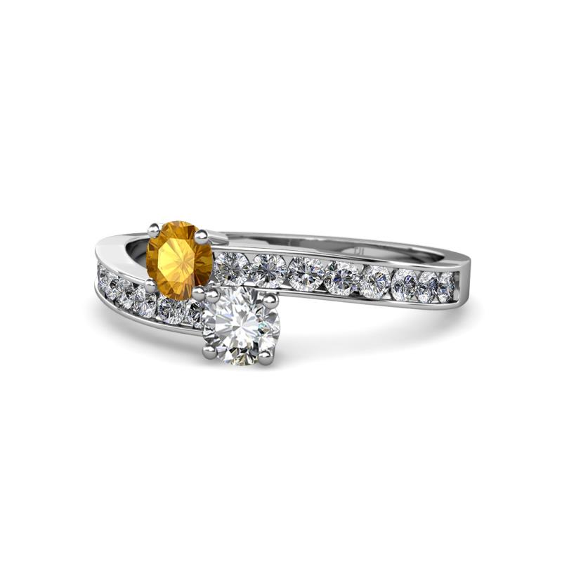 Olena Citrine and Diamond with Side Diamonds Bypass Ring 