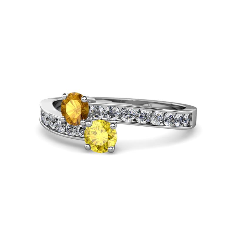 Olena Citrine and Yellow Sapphire with Side Diamonds Bypass Ring 