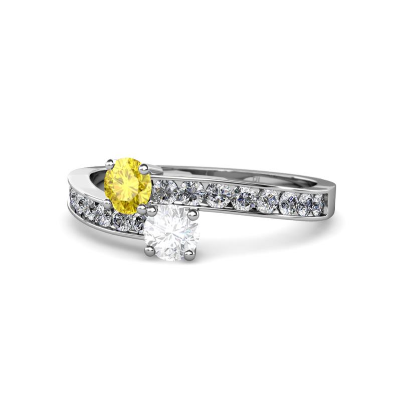 Olena Yellow and White Sapphire with Side Diamonds Bypass Ring 