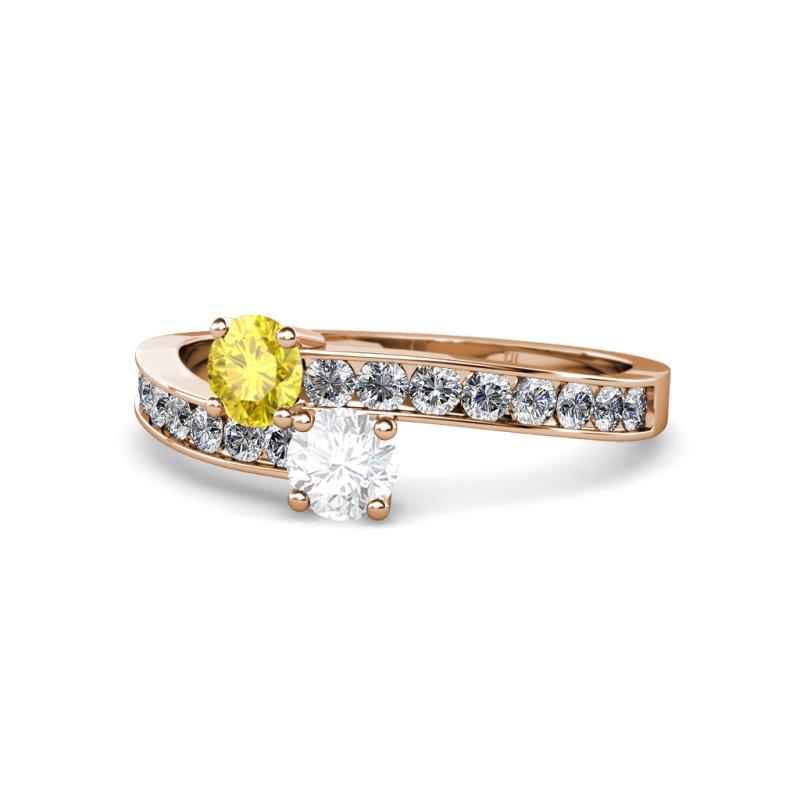 Olena Yellow and White Sapphire with Side Diamonds Bypass Ring 