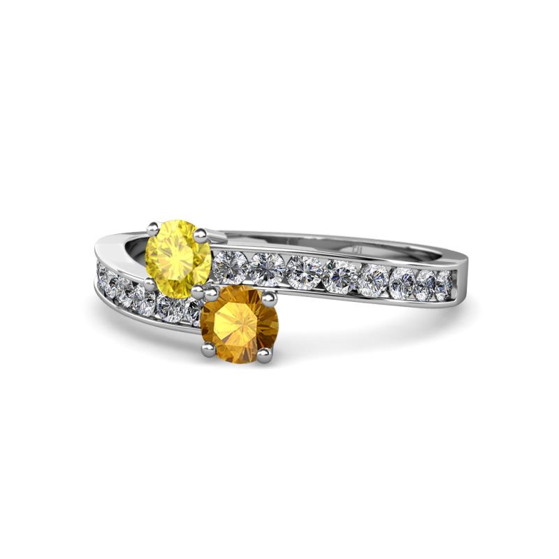 Olena Yellow Sapphire and Citrine with Side Diamonds Bypass Ring 